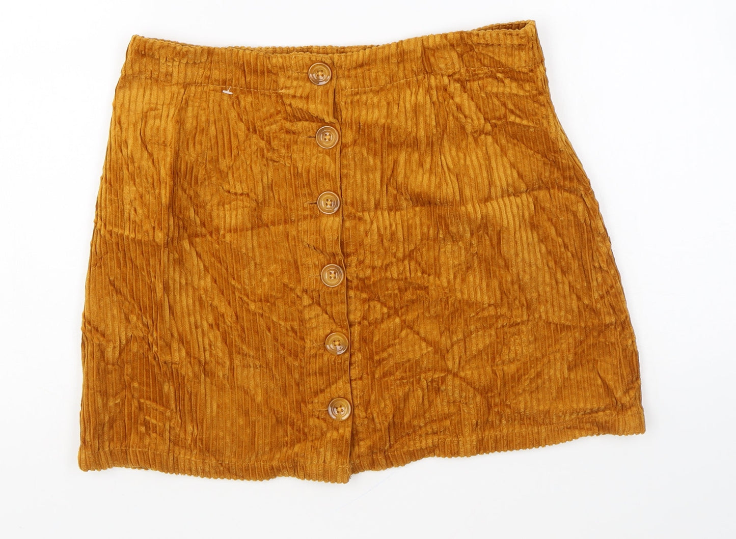 FOREVER 21 Womens Yellow Cotton Mini Skirt Size S Button