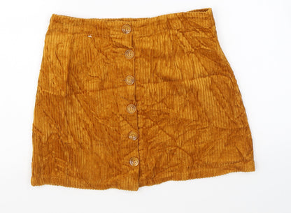 FOREVER 21 Womens Yellow Cotton Mini Skirt Size S Button