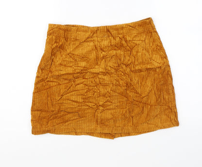 FOREVER 21 Womens Yellow Cotton Mini Skirt Size S Button