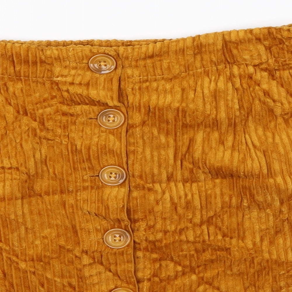 FOREVER 21 Womens Yellow Cotton Mini Skirt Size S Button