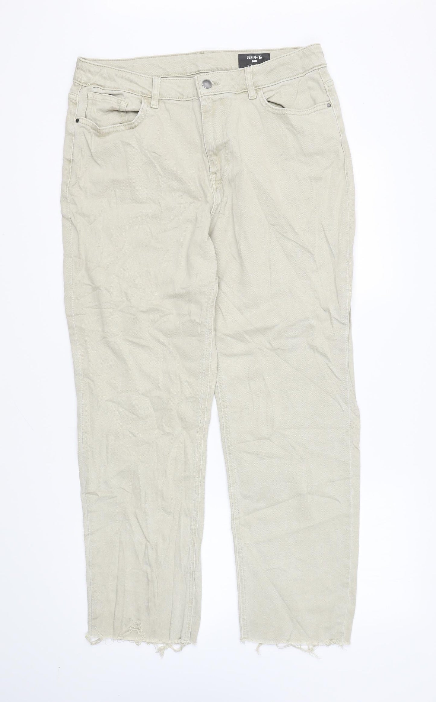 TU Mens Beige Cotton Straight Jeans Size 16 L27 in Regular Zip