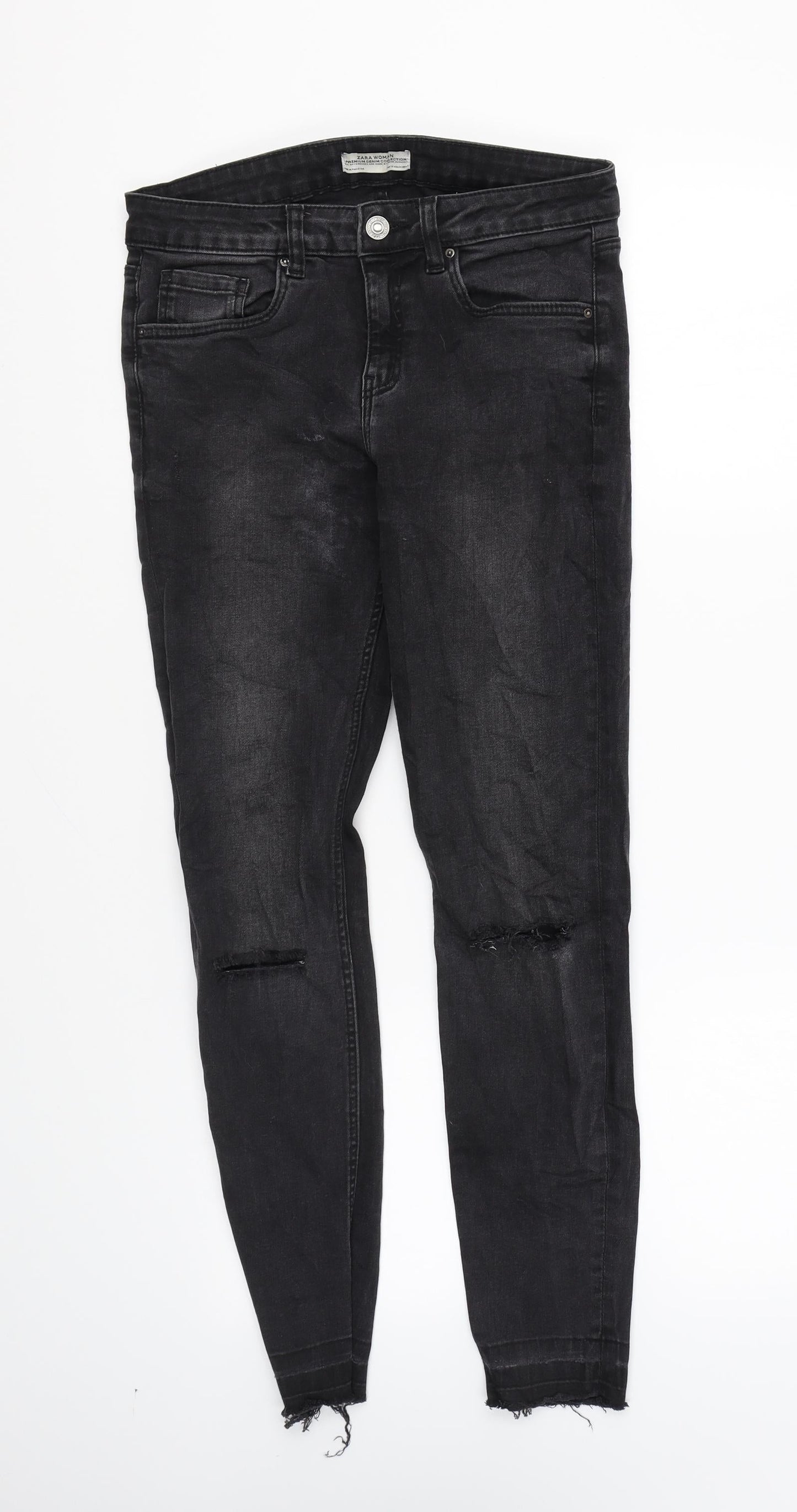 Zara Womens Black Cotton Skinny Jeans Size 8 L26 in Regular Zip