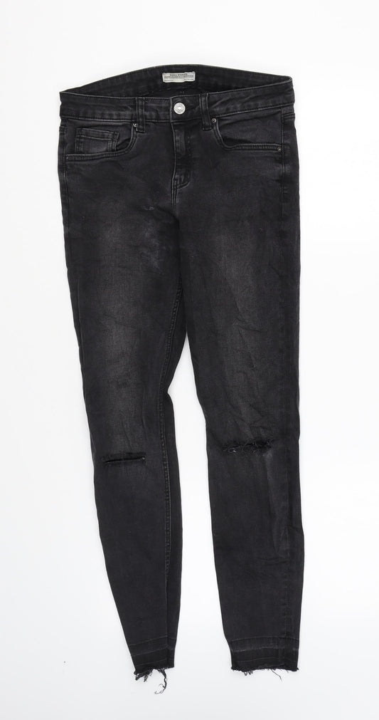 Zara Womens Black Cotton Skinny Jeans Size 8 L26 in Regular Zip
