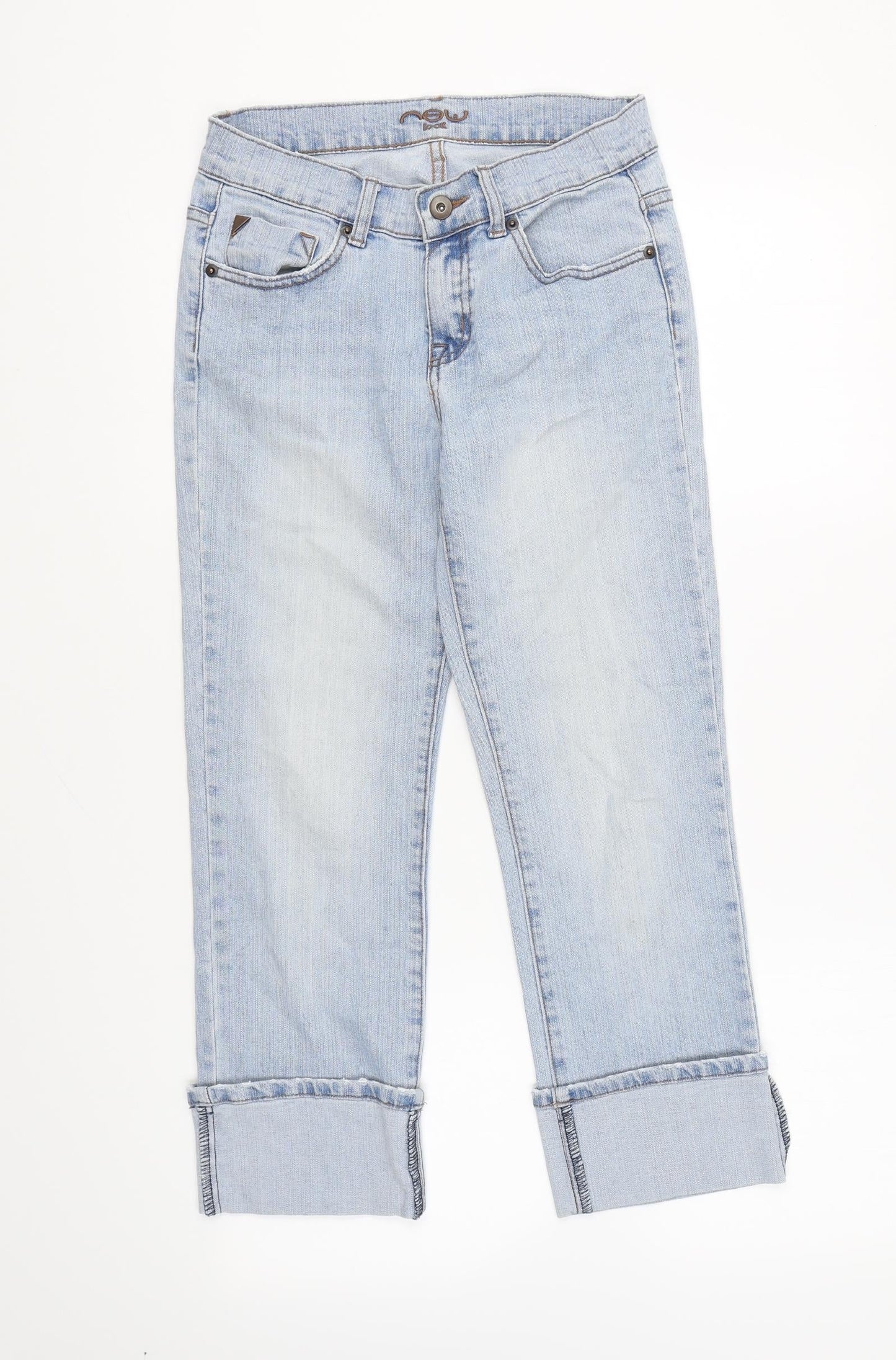 New Look Womens Blue Cotton Straight Jeans Size 8 L22 in Regular Zip