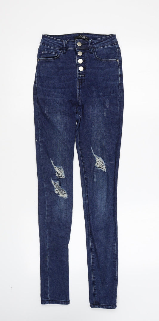 Quiz Womens Blue Cotton Skinny Jeans Size 6 L27 in Regular Zip
