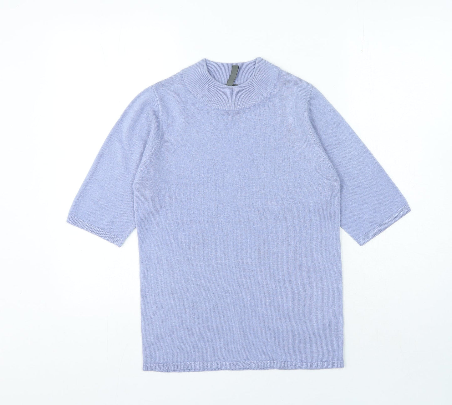 Originals Womens Blue Acrylic Basic T-Shirt Size 8 Mock Neck