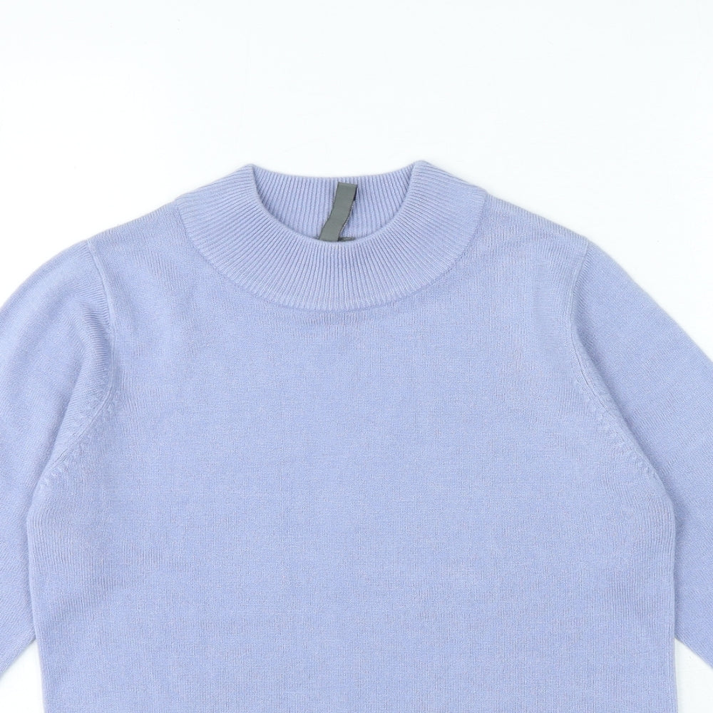 Originals Womens Blue Acrylic Basic T-Shirt Size 8 Mock Neck