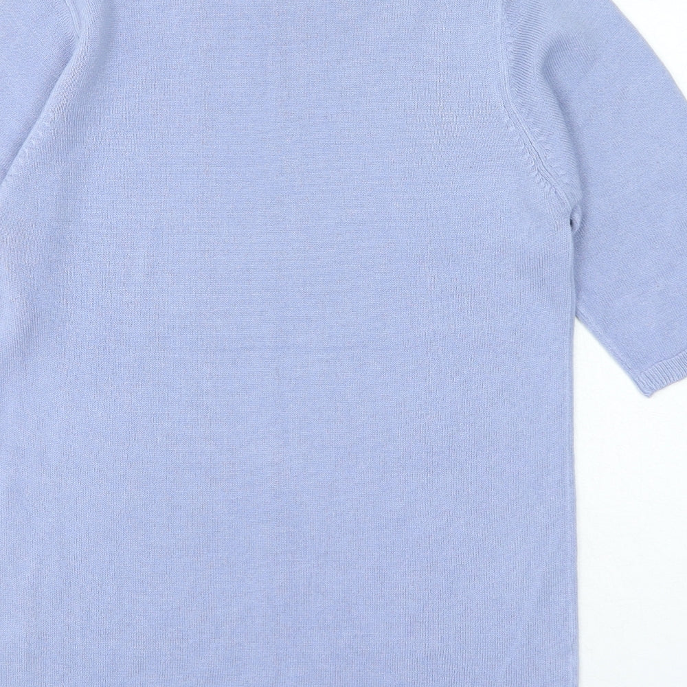Originals Womens Blue Acrylic Basic T-Shirt Size 8 Mock Neck