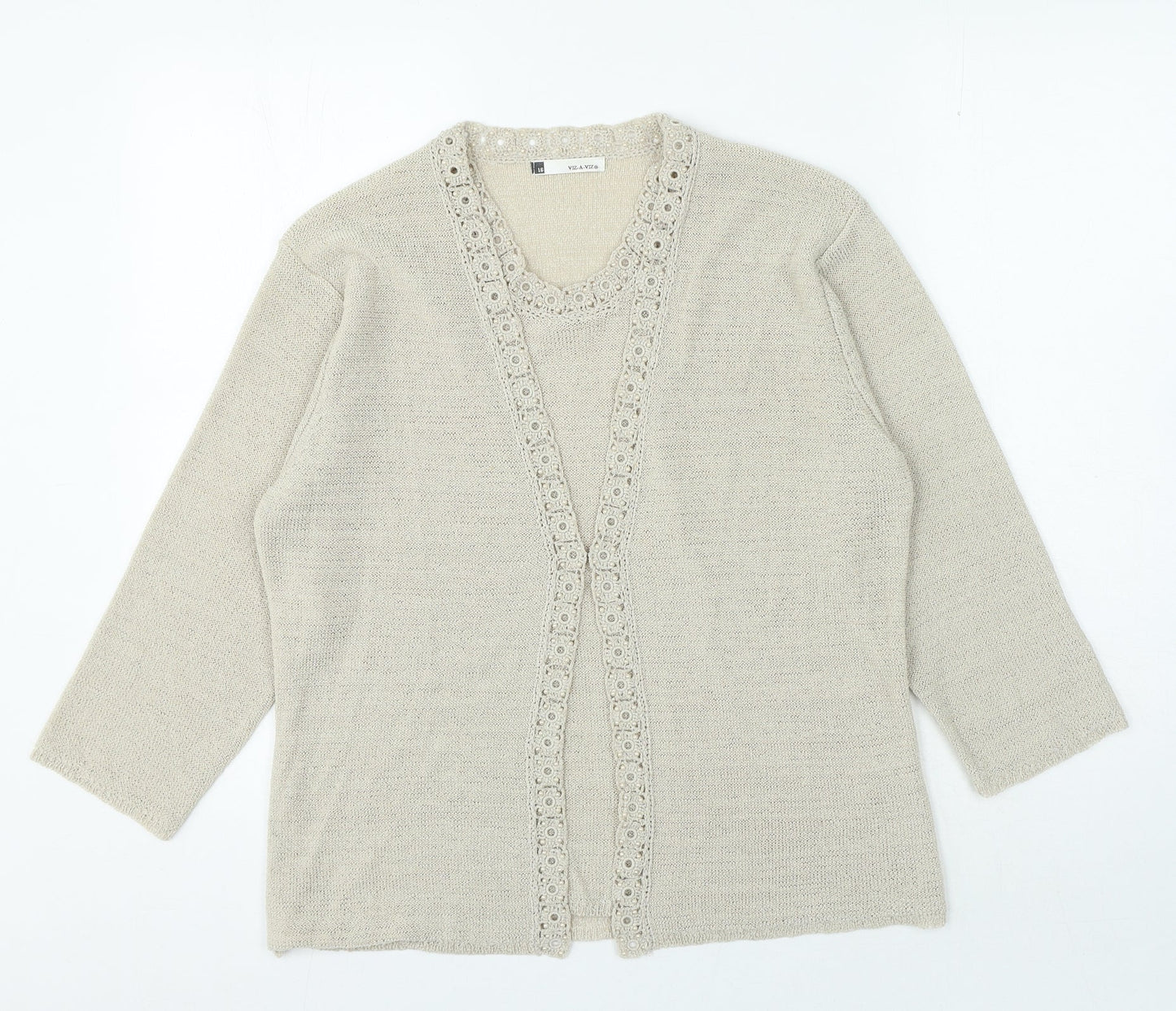 Viz a Viz` Womens Beige Crew Neck Viscose Cardigan Jumper Size 16