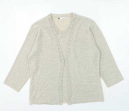 Viz a Viz` Womens Beige Crew Neck Viscose Cardigan Jumper Size 16
