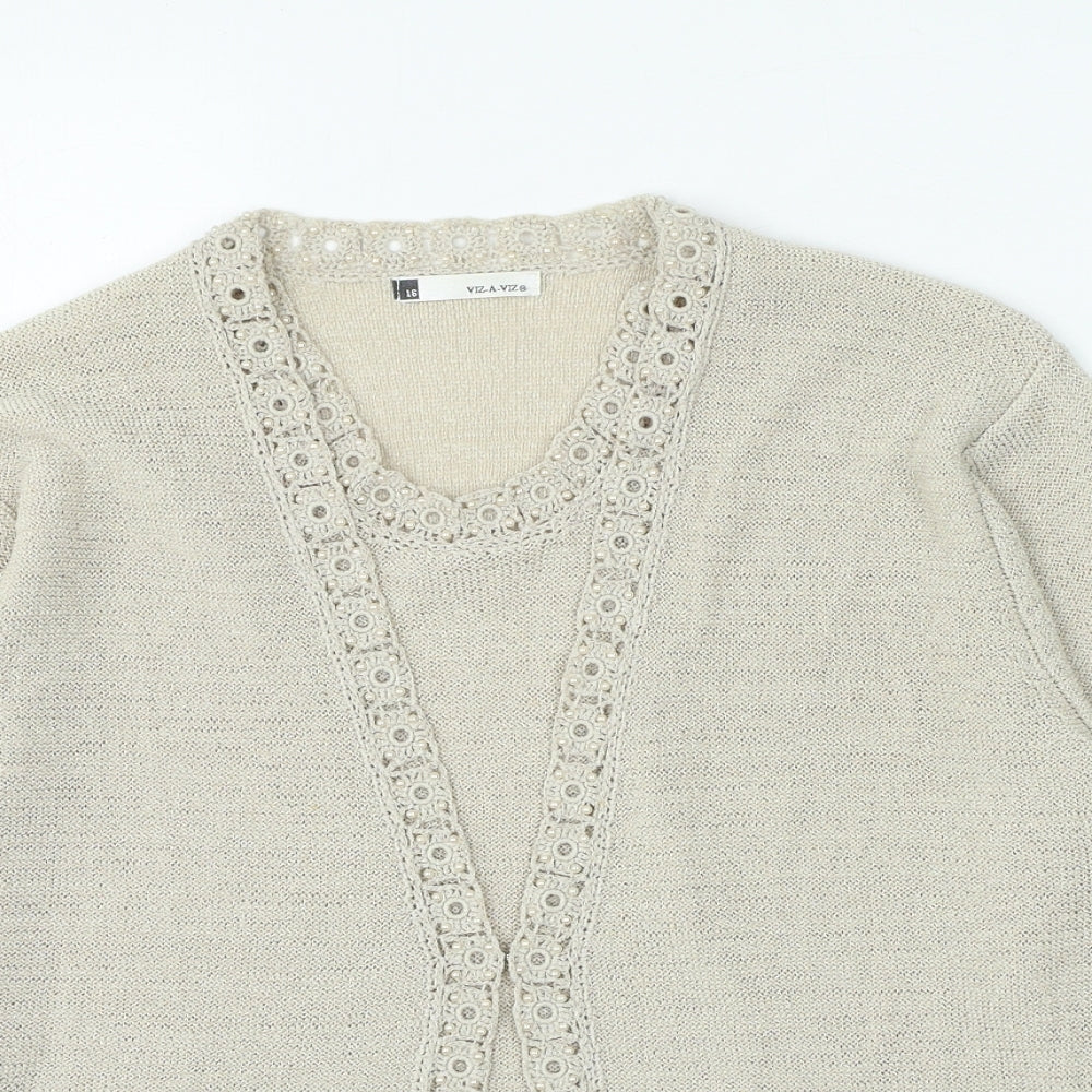 Viz a Viz` Womens Beige Crew Neck Viscose Cardigan Jumper Size 16