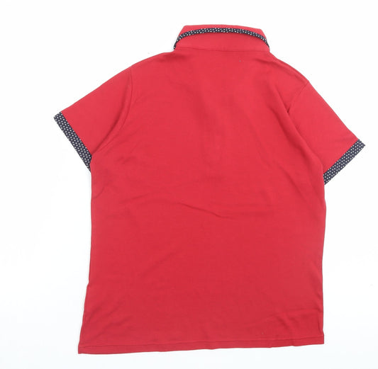 EWM Womens Red Cotton Basic Polo Size M V-Neck