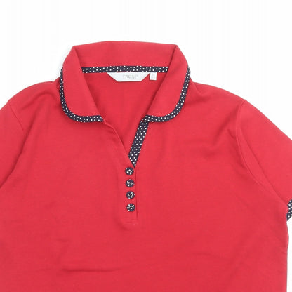 EWM Womens Red Cotton Basic Polo Size M V-Neck