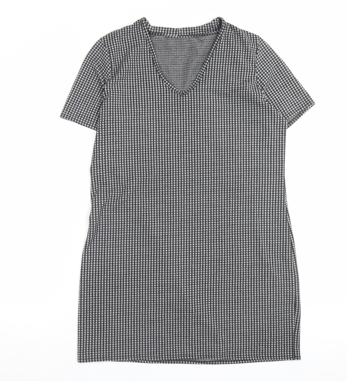 Matalan Womens Grey Plaid Polyester A-Line Size 12 V-Neck Pullover