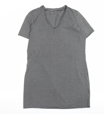 Matalan Womens Grey Plaid Polyester A-Line Size 12 V-Neck Pullover