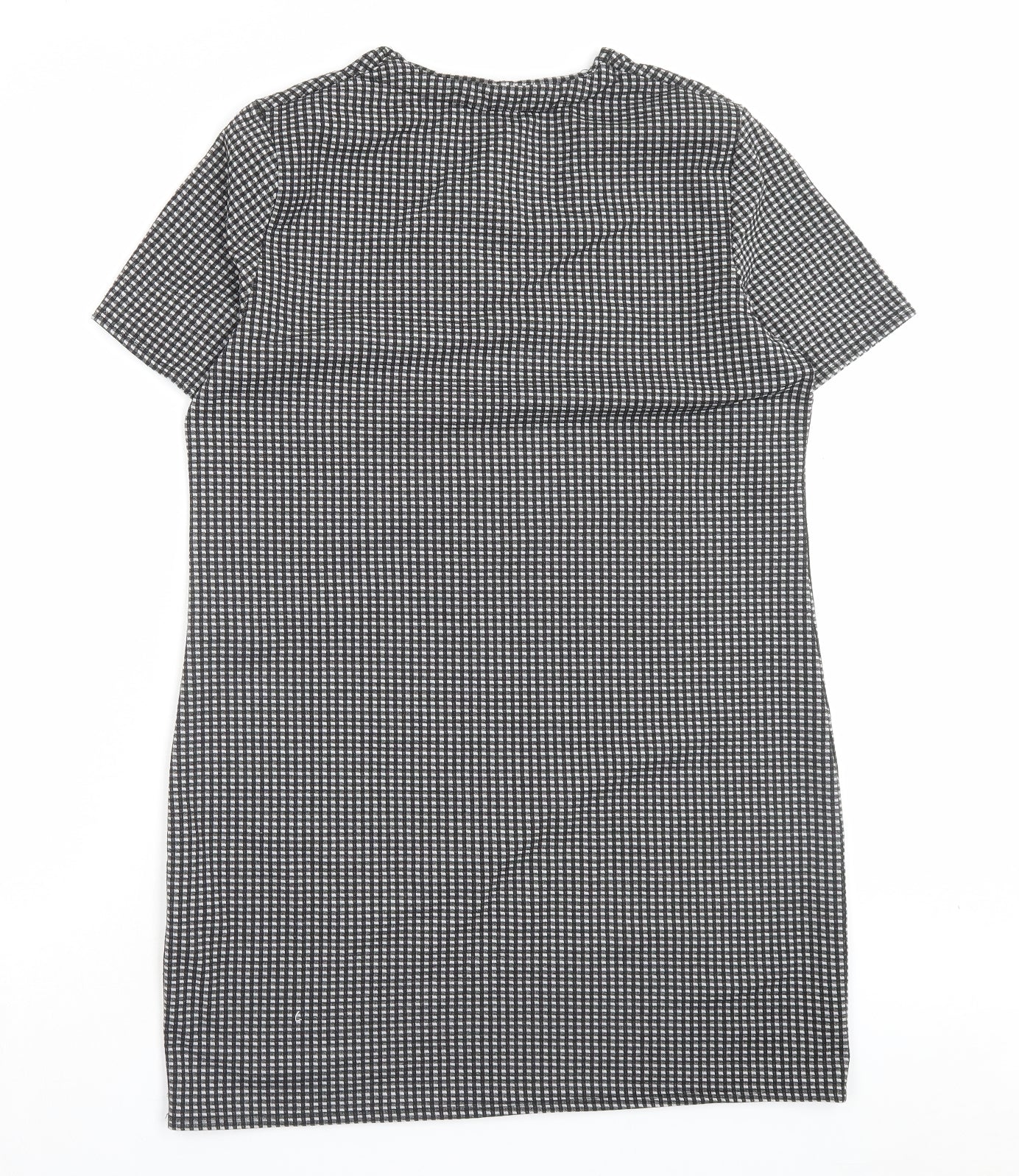 Matalan Womens Grey Plaid Polyester A-Line Size 12 V-Neck Pullover