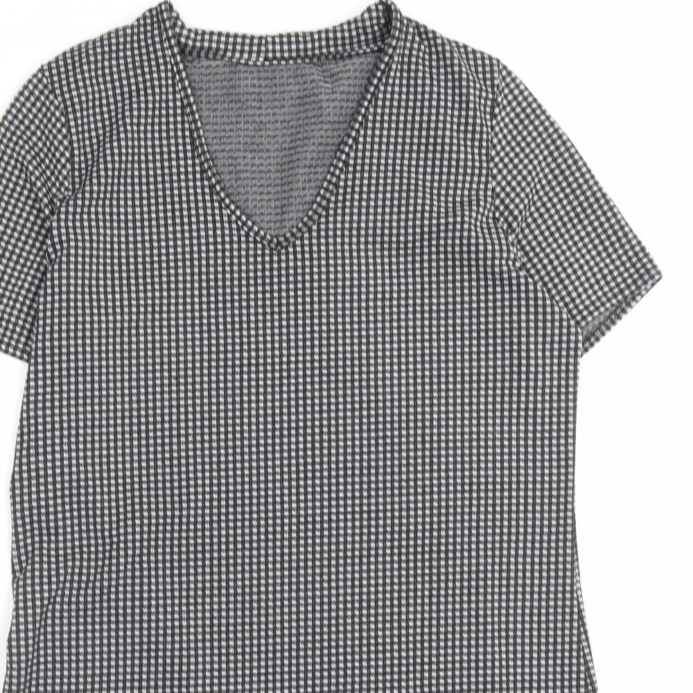 Matalan Womens Grey Plaid Polyester A-Line Size 12 V-Neck Pullover