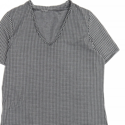 Matalan Womens Grey Plaid Polyester A-Line Size 12 V-Neck Pullover