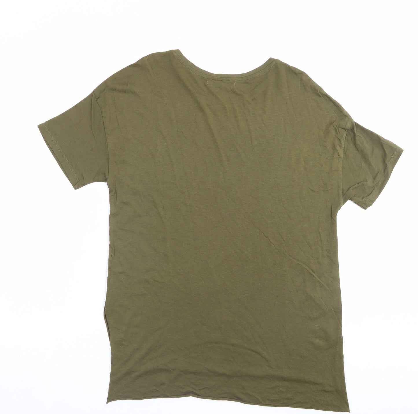 Bershka Womens Green Viscose Basic T-Shirt Size L Crew Neck - Do You Think Im Crazy?