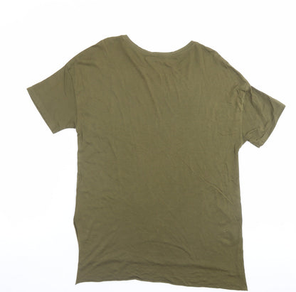 Bershka Womens Green Viscose Basic T-Shirt Size L Crew Neck - Do You Think Im Crazy?
