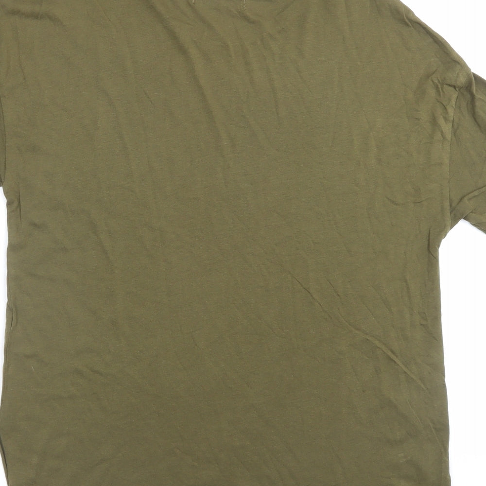 Bershka Womens Green Viscose Basic T-Shirt Size L Crew Neck - Do You Think Im Crazy?