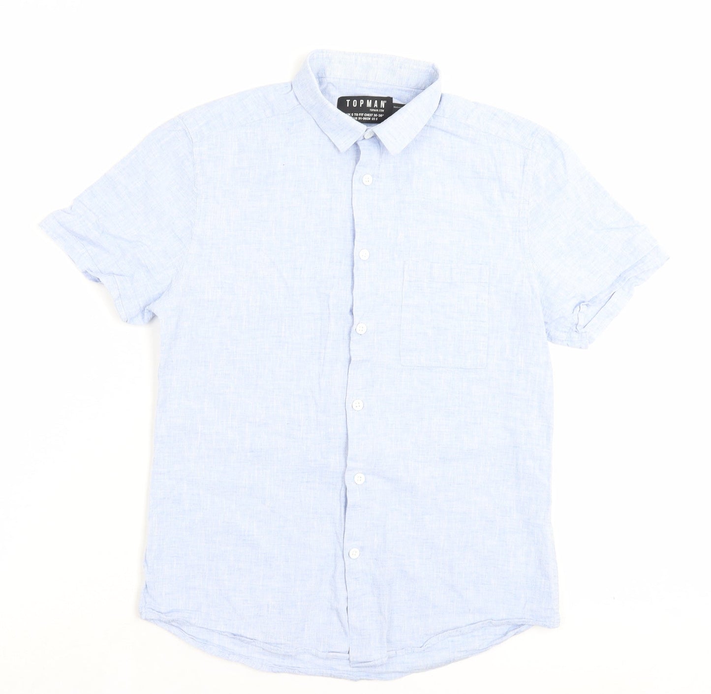 Topman Mens Blue Cotton Button-Up Size S Collared Button - Pocket Detail