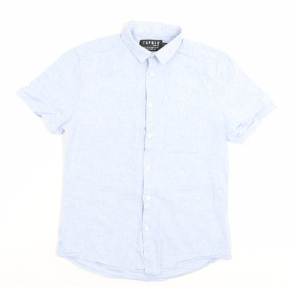 Topman Mens Blue Cotton Button-Up Size S Collared Button - Pocket Detail