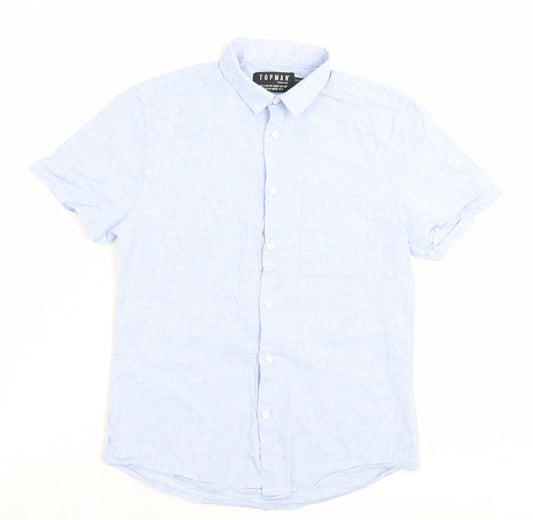 Topman Mens Blue Cotton Button-Up Size S Collared Button - Pocket Detail