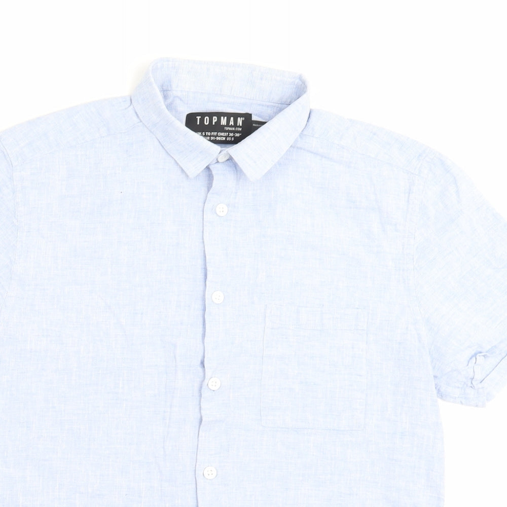 Topman Mens Blue Cotton Button-Up Size S Collared Button - Pocket Detail