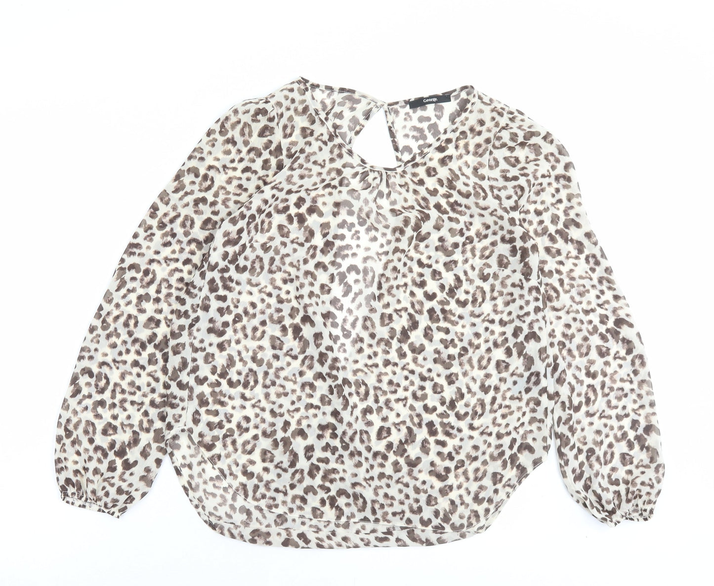 George Womens Brown Animal Print Polyester Basic Blouse Size 8 Crew Neck