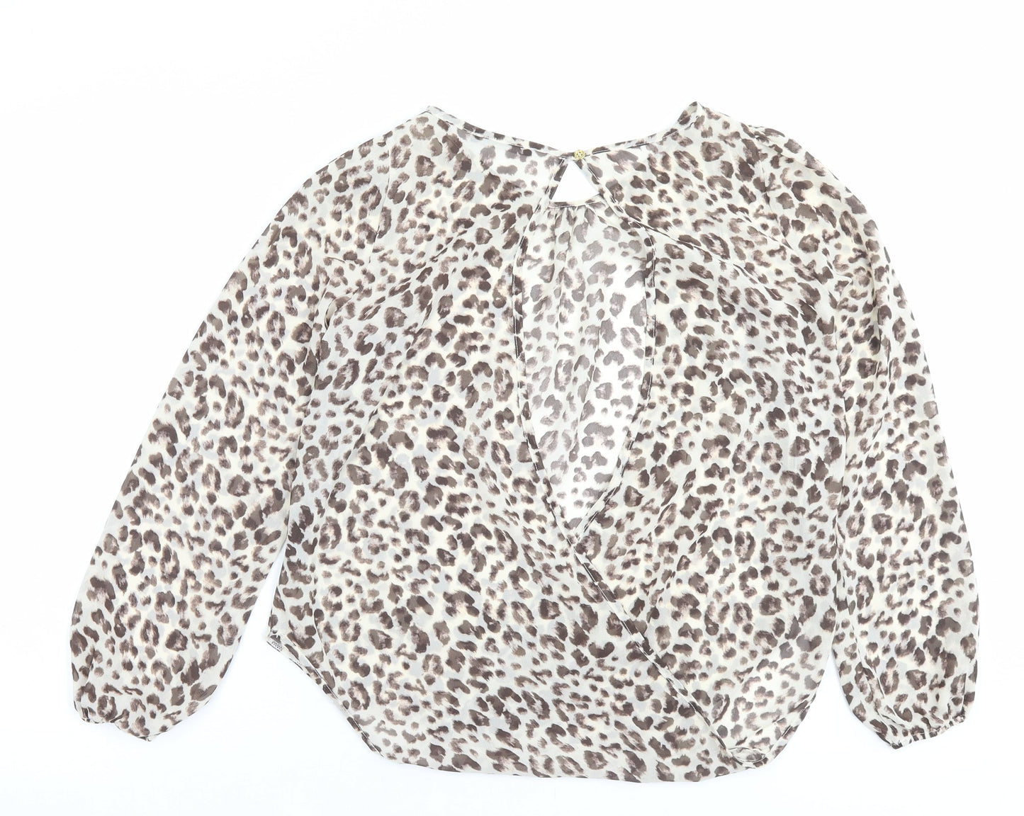 George Womens Brown Animal Print Polyester Basic Blouse Size 8 Crew Neck