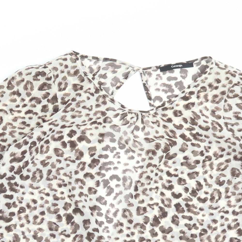 George Womens Brown Animal Print Polyester Basic Blouse Size 8 Crew Neck