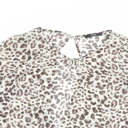 George Womens Brown Animal Print Polyester Basic Blouse Size 8 Crew Neck