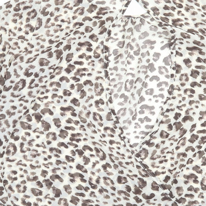 George Womens Brown Animal Print Polyester Basic Blouse Size 8 Crew Neck
