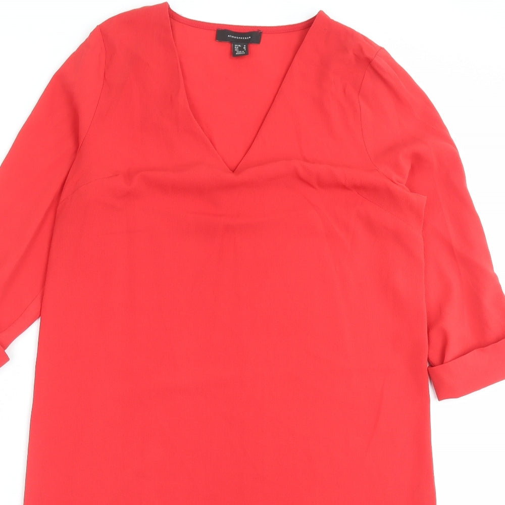 Atmosphere Womens Red Polyester A-Line Size 10 V-Neck Pullover