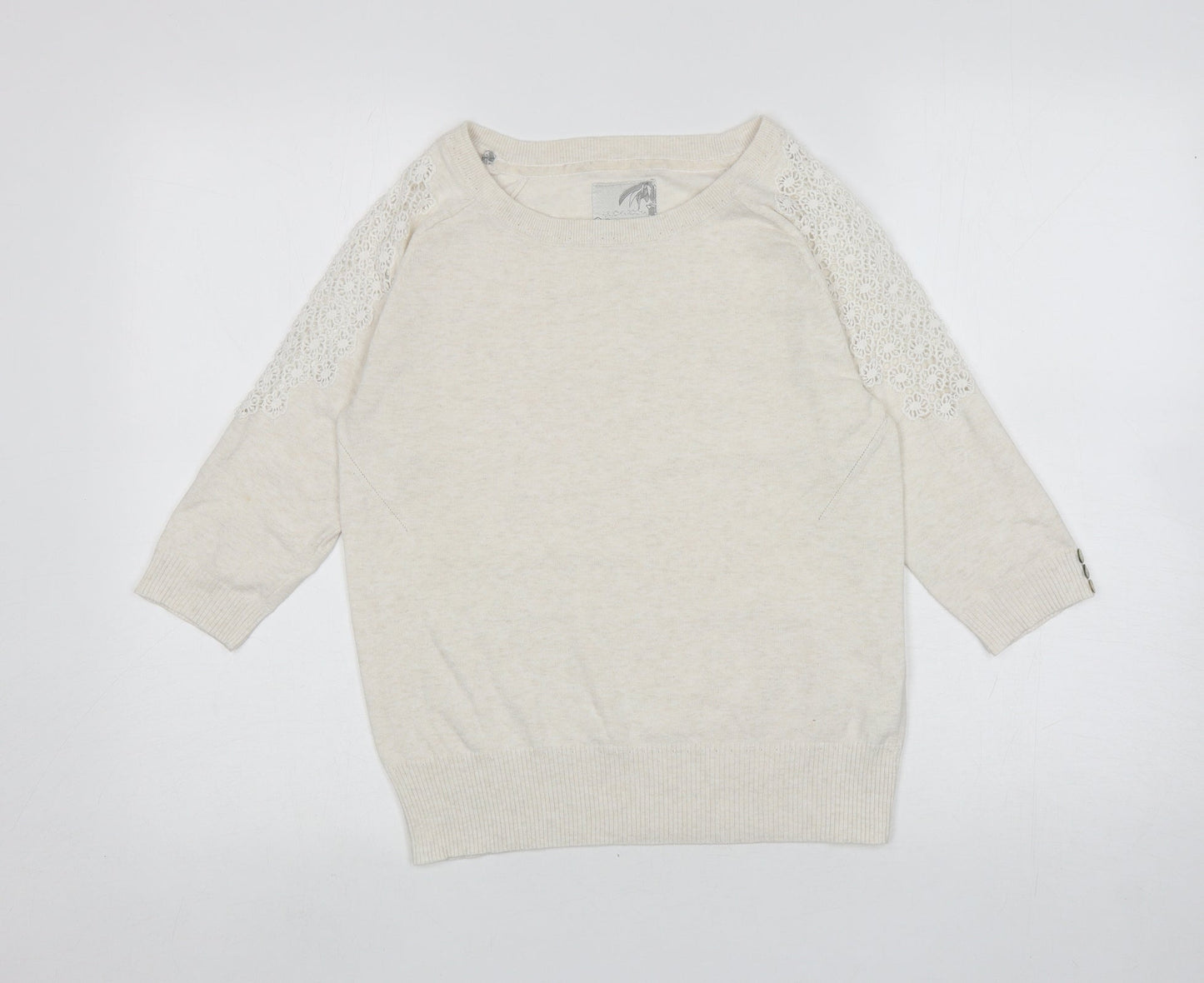 RJR. John Roche Womens Ivory Boat Neck Cotton Pullover Jumper Size 12