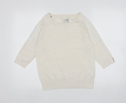 RJR. John Roche Womens Ivory Boat Neck Cotton Pullover Jumper Size 12