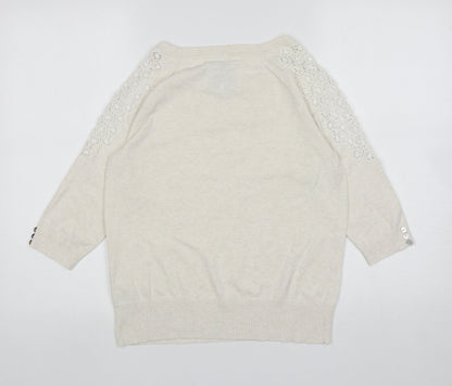 RJR. John Roche Womens Ivory Boat Neck Cotton Pullover Jumper Size 12