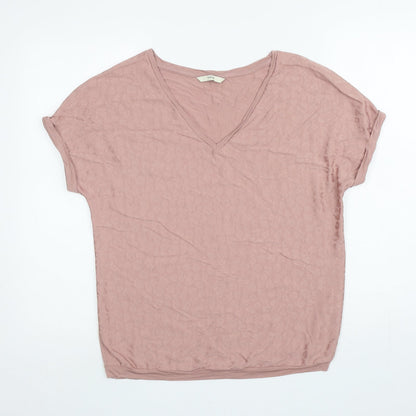 George Womens Pink Animal Print Viscose Basic T-Shirt Size 8 V-Neck