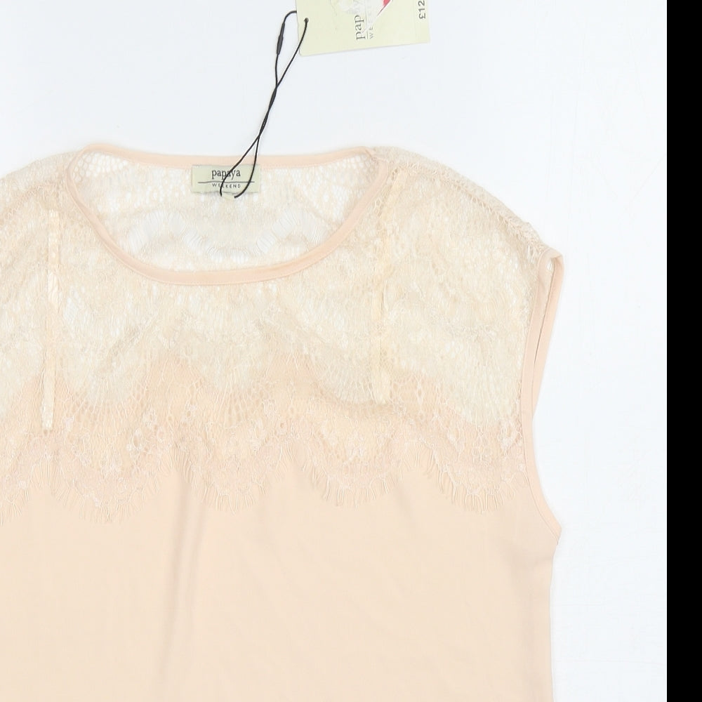 Papaya Womens Orange Polyester Basic Blouse Size 8 Boat Neck - Lace