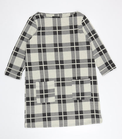 Atmosphere Womens Black Plaid Polyester A-Line Size 14 Boat Neck Pullover