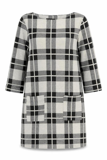 Atmosphere Womens Black Plaid Polyester A-Line Size 14 Boat Neck Pullover