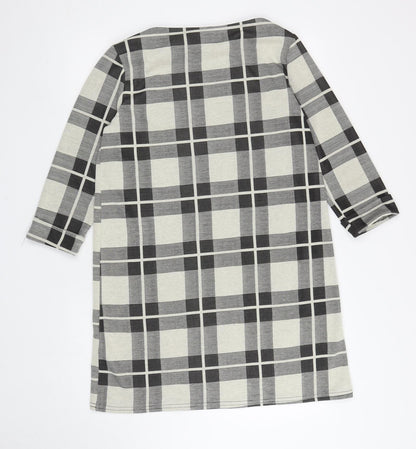 Atmosphere Womens Black Plaid Polyester A-Line Size 14 Boat Neck Pullover