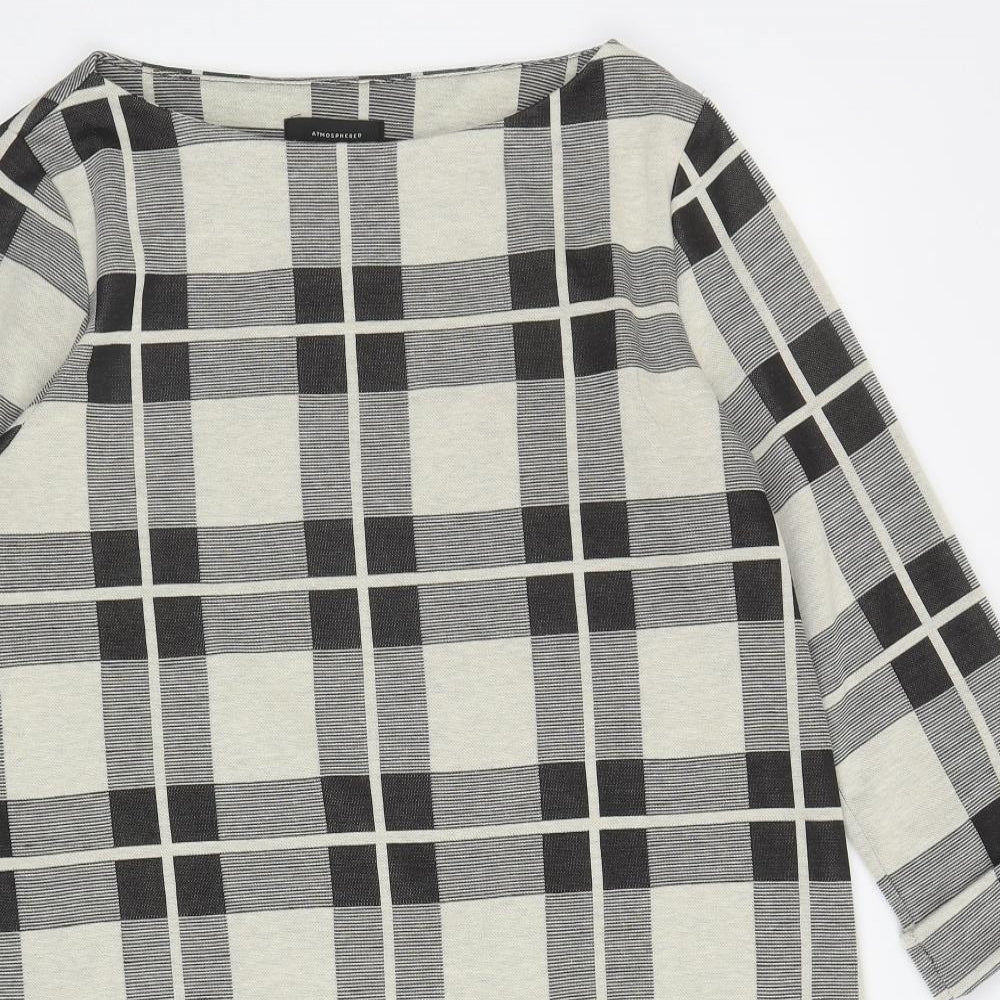 Atmosphere Womens Black Plaid Polyester A-Line Size 14 Boat Neck Pullover