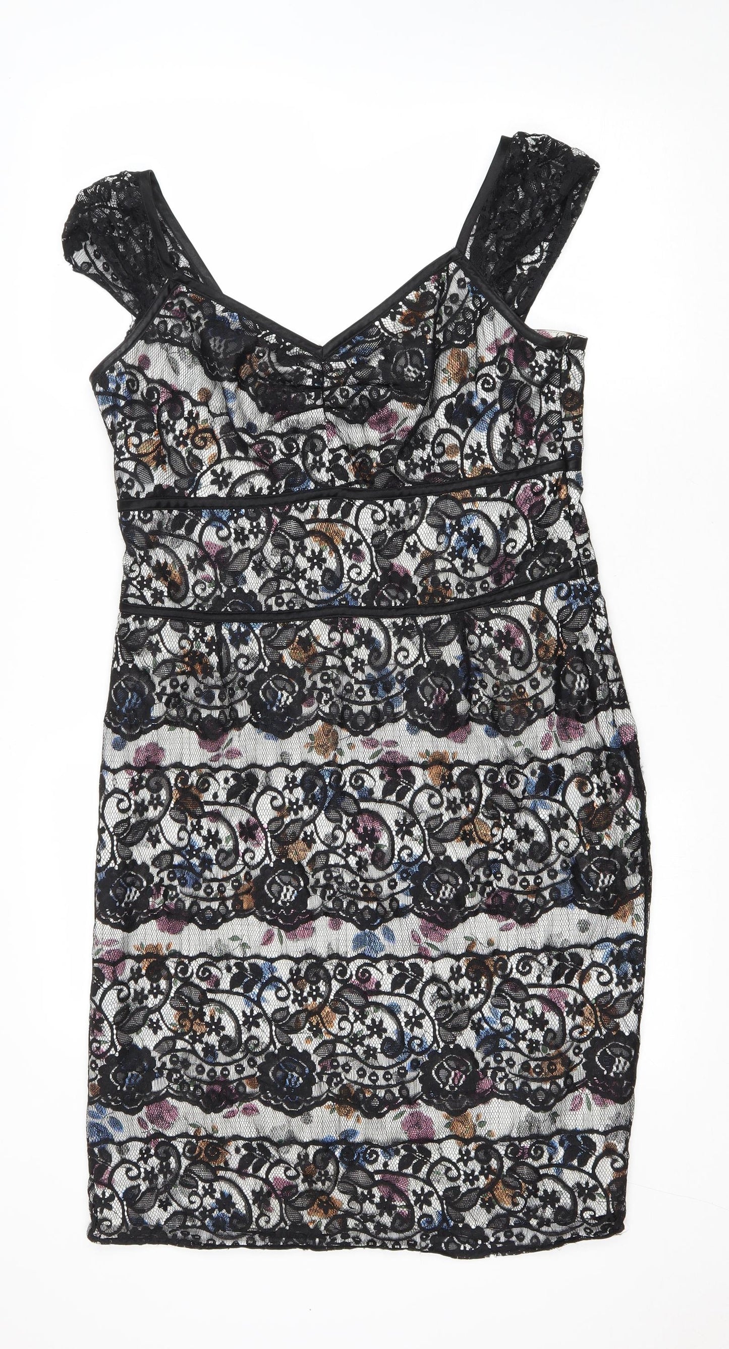 Trinny & Susannah Womens Multicoloured Floral Polyester Tank Dress Size 14 Sweetheart Zip