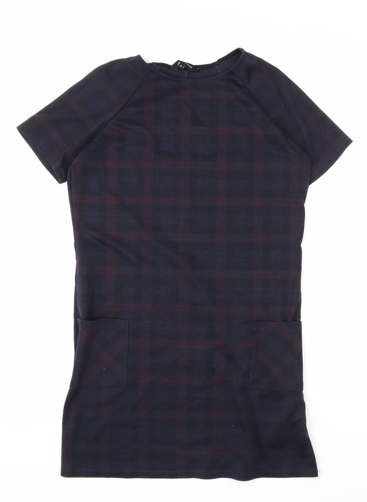 New Look Womens Blue Plaid Polyester T-Shirt Dress Size 12 Round Neck Pullover