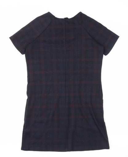New Look Womens Blue Plaid Polyester T-Shirt Dress Size 12 Round Neck Pullover
