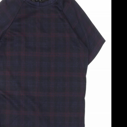 New Look Womens Blue Plaid Polyester T-Shirt Dress Size 12 Round Neck Pullover
