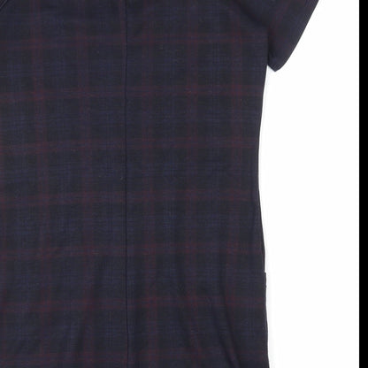 New Look Womens Blue Plaid Polyester T-Shirt Dress Size 12 Round Neck Pullover
