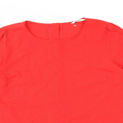 George Womens Red Polyester Basic Button-Up Size 14 Scoop Neck
